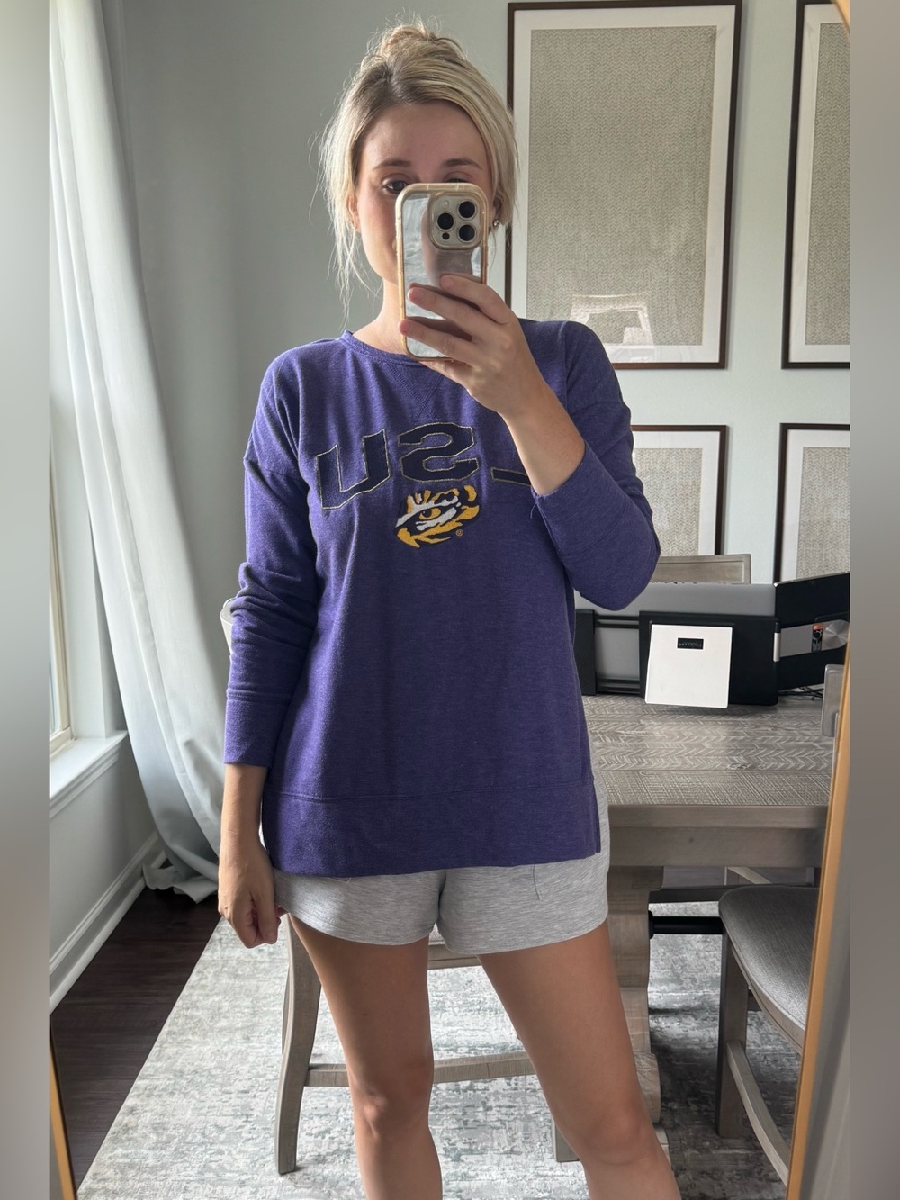 LSU Tigers Purple Crewneck Sweatshirt with Tiger Logo - Picture 6 of 7